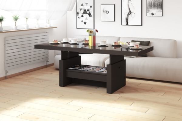 Uitschuifbare salontafel Aversa 120 tot 170 cm breed Hoogglans bruin