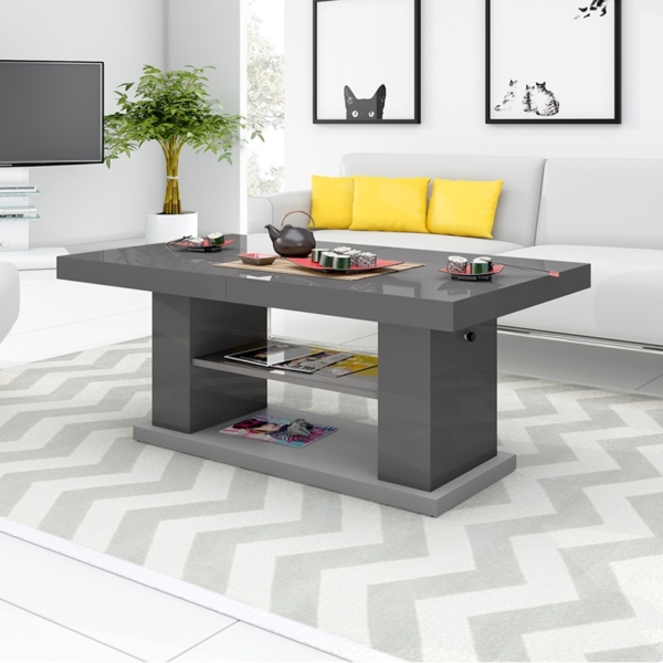 Uitschuifbare salontafel Matera 120 tot 170 cm breed in hoogglans grijs