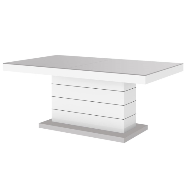 Uitschuifbare salontafel Matera Lux 120 tot 170 cm breed in mat lichtgrijs met wit