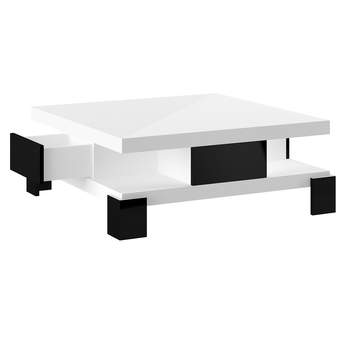 Vierkante Salontafel Salina hoogglans wit/zwart