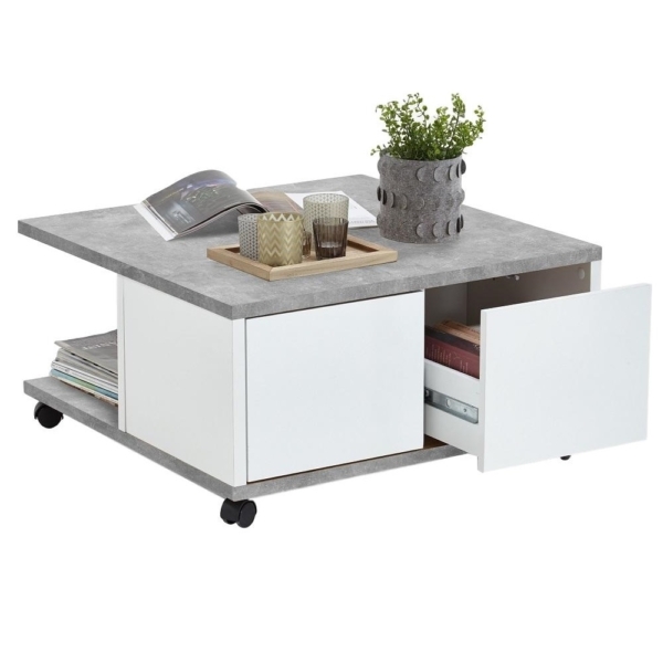 Vierkant salontafel Twin 70x70 breed in grijs beton met wit