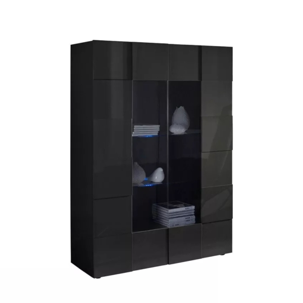 Vitrinekast Dama 166 cm hoog - hoogglans grijs