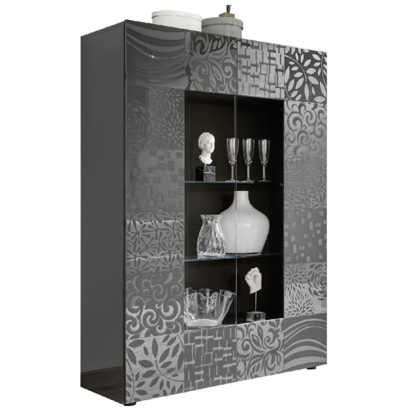 Vitrinekast Miro 121 cm breed in hoogglans grijs