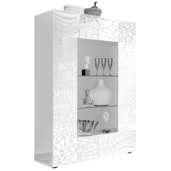 Vitrinekast Miro 121 cm breed in hoogglans wit