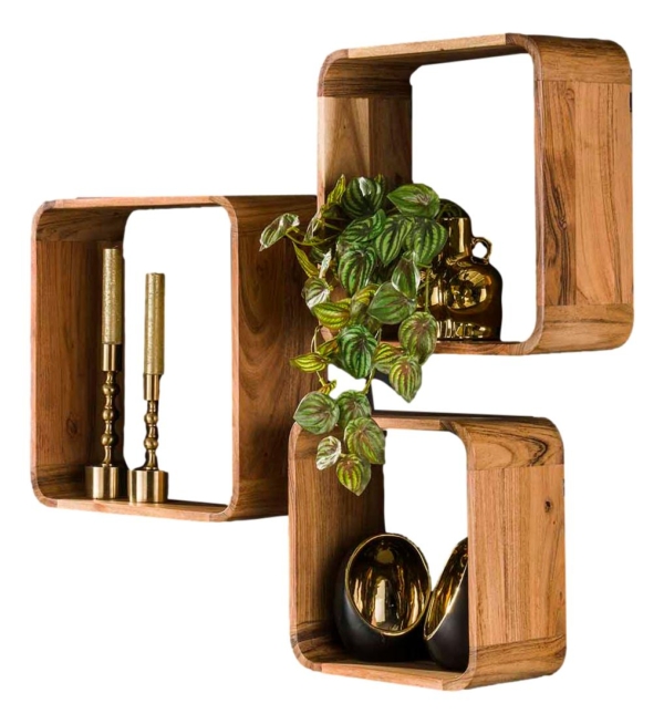 Wandschap / Wandrek set van 3 vierkant hout