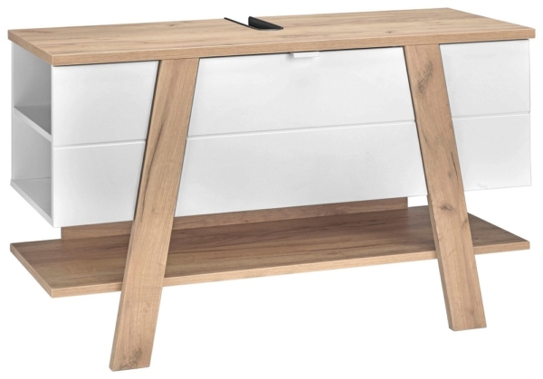 Wastafelonderkast Novolino 111 cm breed in wit met navarra eiken