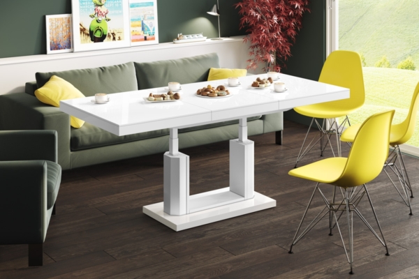 Uitschuifbare salontafel Quadro Lux 120 tot 170 cm breed in hoogglans wit