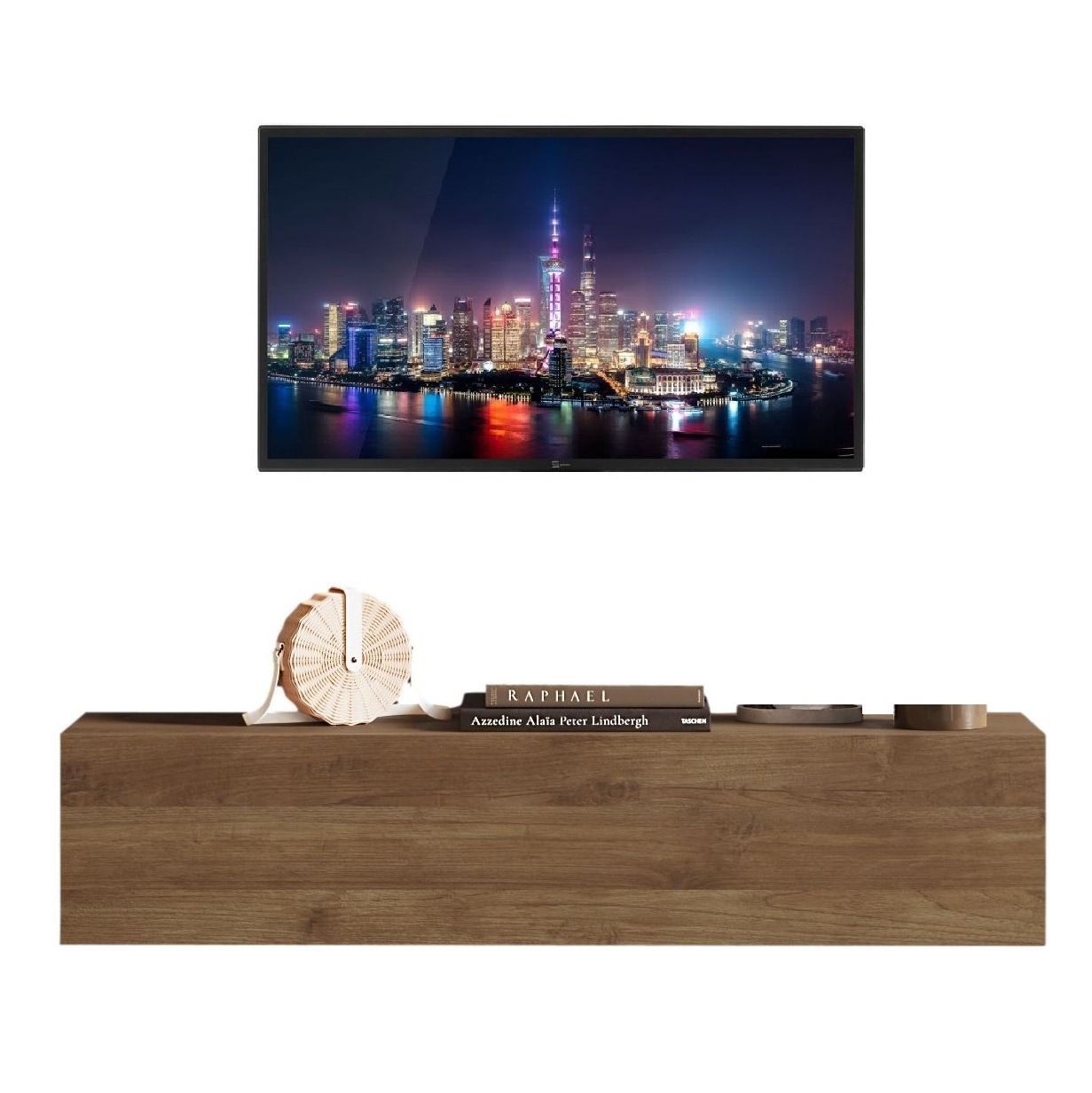 Zwevend Tv-meubel Tesla 138 cm breed walnoot