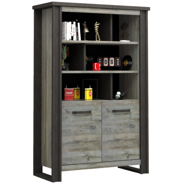 Boekenkast Baxter 180 cm hoog grijs eiken met antraciet