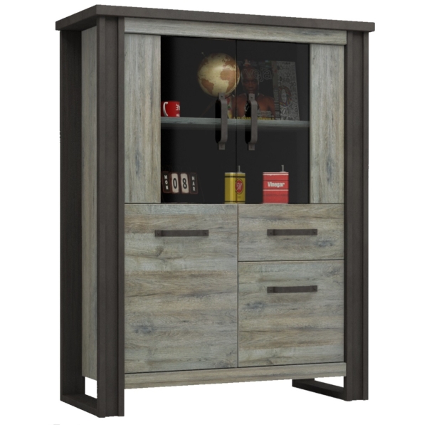 Buffetkast Baxter 154 cm hoog grijs eiken met antraciet