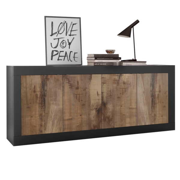 Dressoir Basic 206 cm breed zwart met eiken