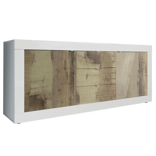 Dressoir Basic 210 cm breed wit met eiken