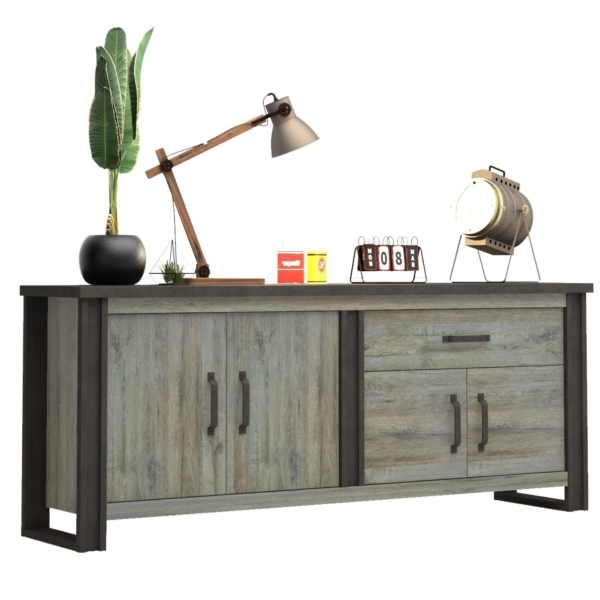 Dressoir Baxter 224 cm breed grijs eiken met antraciet