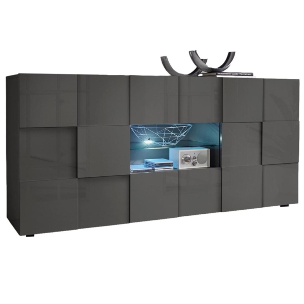 Dressoir Dama 181 cm breed hoogglans grijs