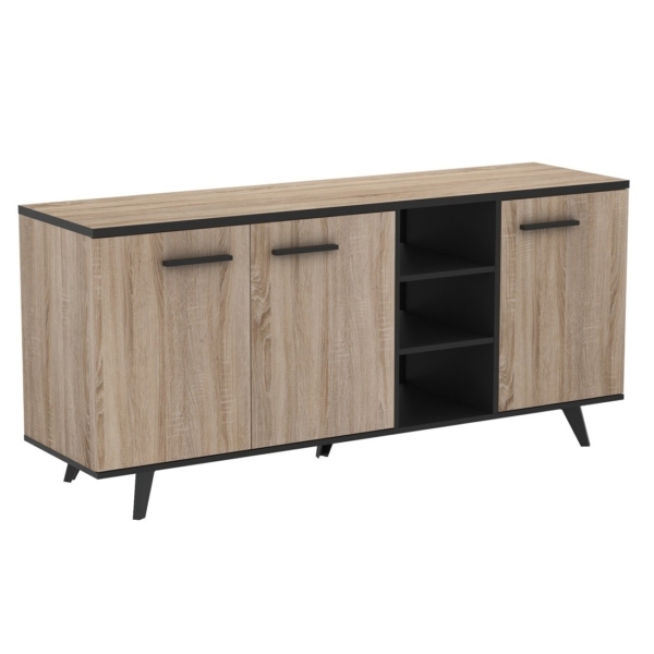 Dressoir Piano 160 cm breed - Eiken met zwart