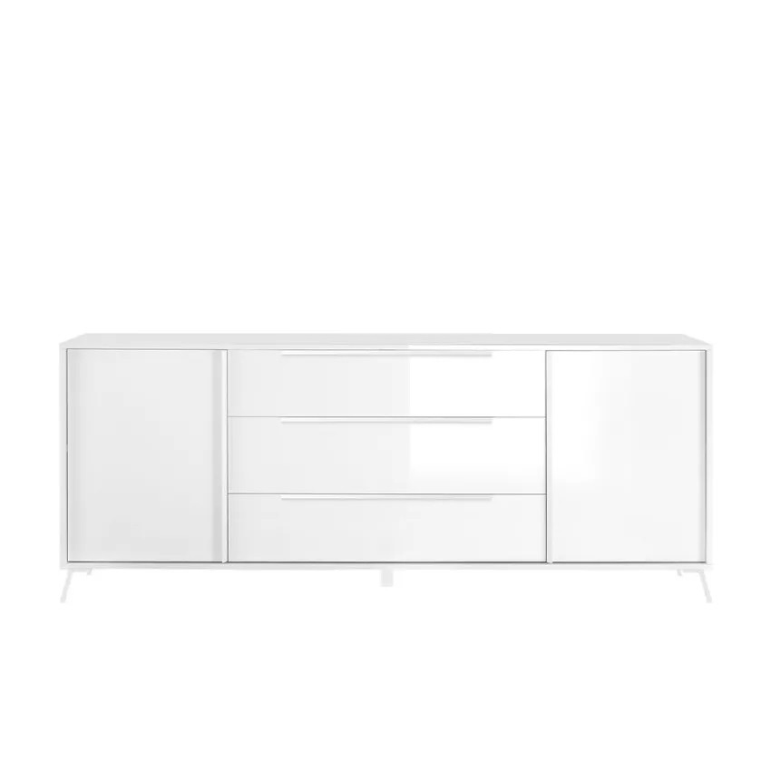 Dressoir Steel 205 cm breed 2 deurs 3 laden hoogglans wit