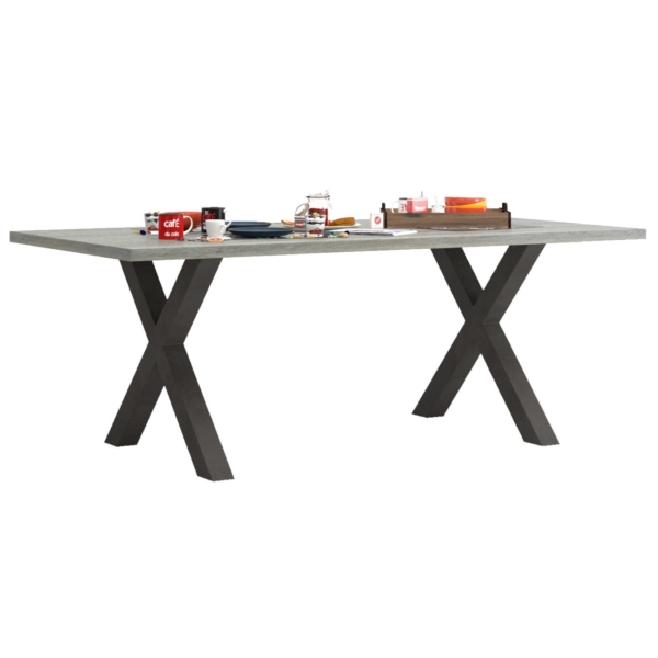 Eettafel Baxter X poot 200x100 cm grijs eiken met antraciet