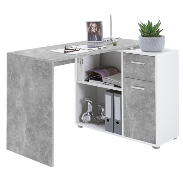 Hoekbureau Albert 117 cm breed in grijs beton met wit