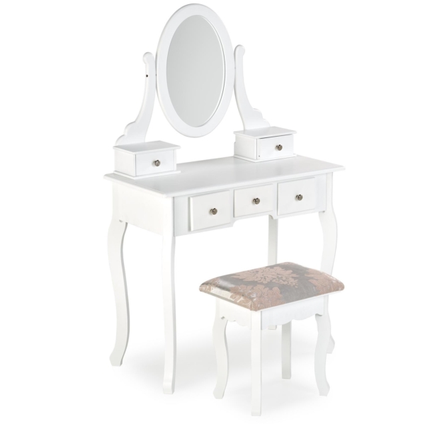 Kaptafel / Make-uptafel Sara 80 cm breed wit met spiegel en kruk