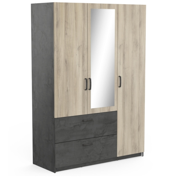 Kledingkast Ready 133 cm breed antraciet met Shannon eiken