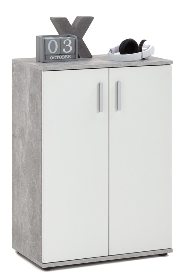 Opbergkast Albi 83 cm hoog - Grijs beton met wit