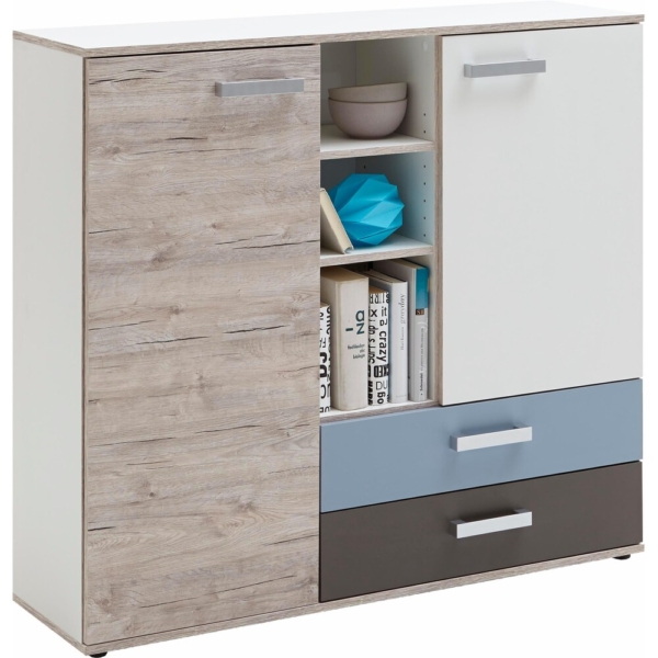 Opbergkast Nona 117 cm breed zand eiken met wit