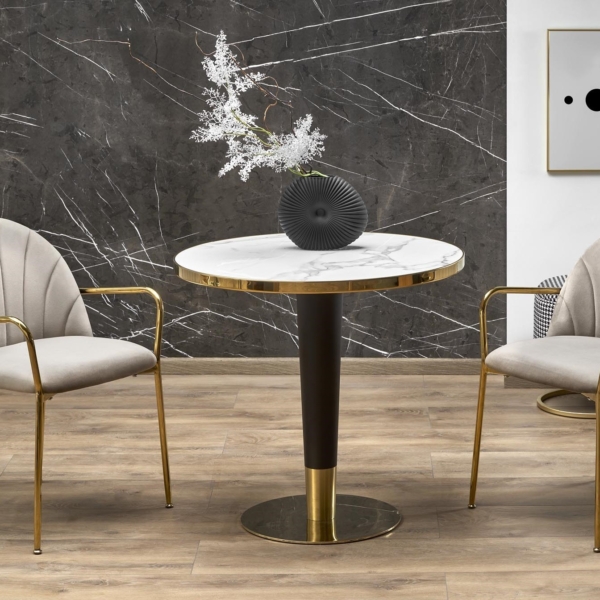 Ronde eettafel MORATA 79 cm marmer wit met goud