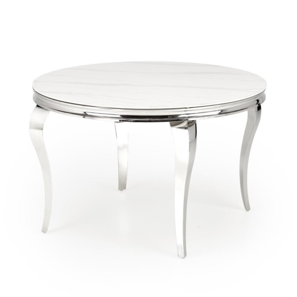 Ronde eettafel Reginald 120 cm wit marmer met chrome