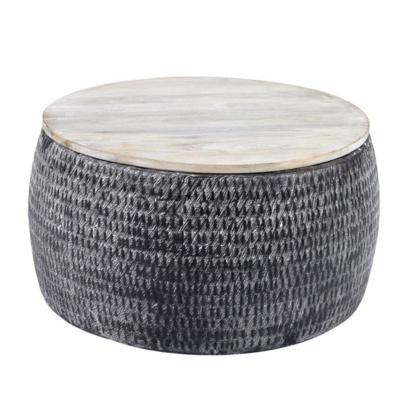 Ronde salontafel Sardo 50 cm breed grijs mango hout