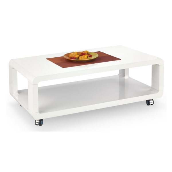 Salontafel Futura 105 cm breed wit met wielen