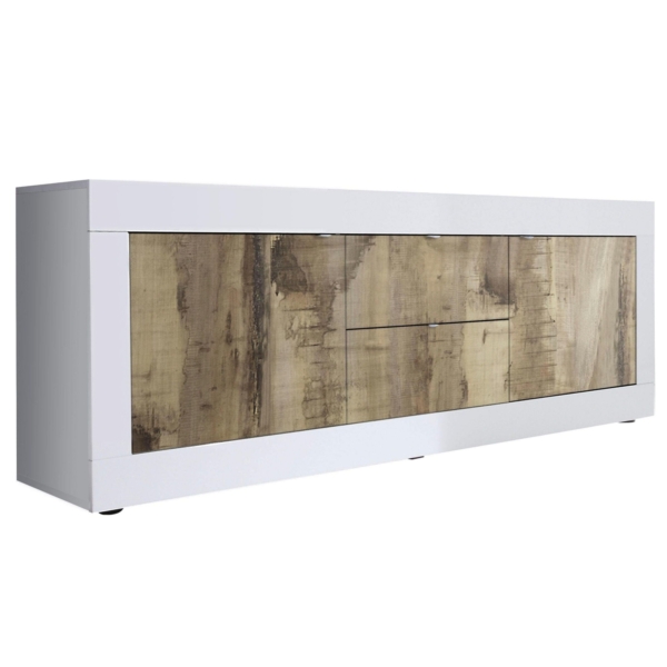 Tv-meubel Basic 210 cm breed wit met eiken