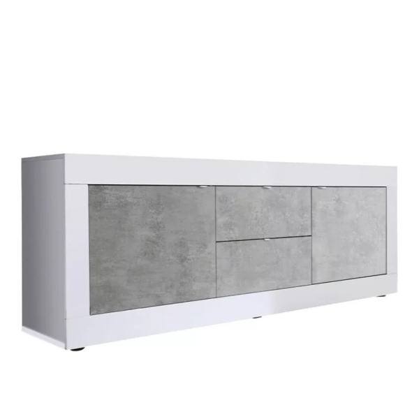 Tv-meubel Basic 210 cm breed in wit met beton