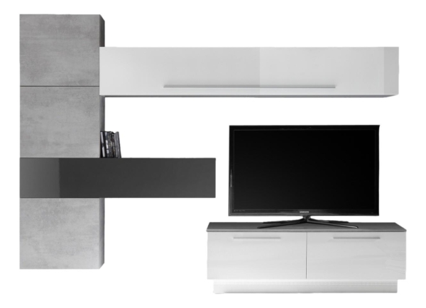 TV-wandmeubel set Maitre in hoogglans wit en grijs met oxid