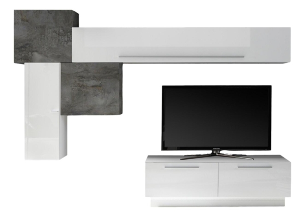 TV-wandmeubel set Maya in hoogglans wit met oxid