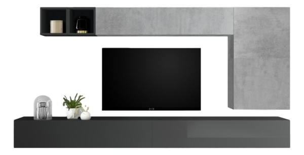 TV-wandmeubel Dorado in hoogglans grijs met grijs beton