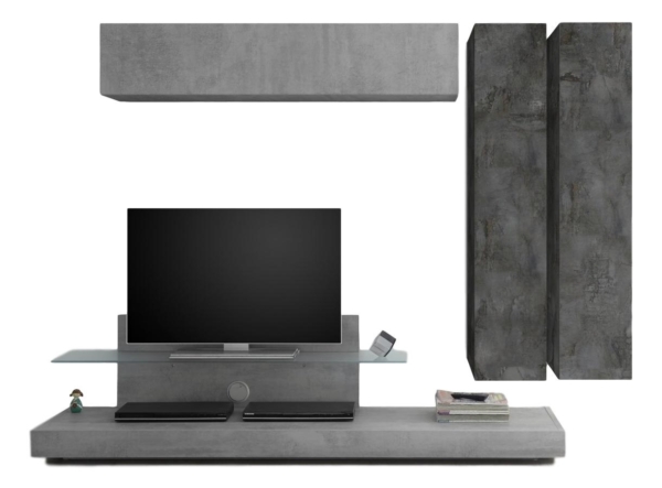 TV-wandmeubel set Maroon in grijs beton met Oxid
