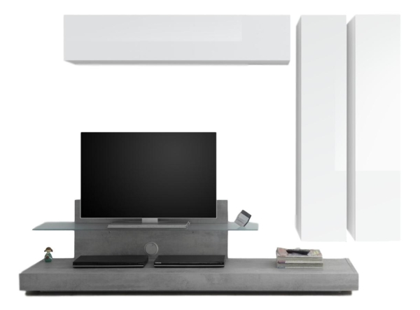 TV-wandmeubel set Maroon in hoogglans wit met grijs beton