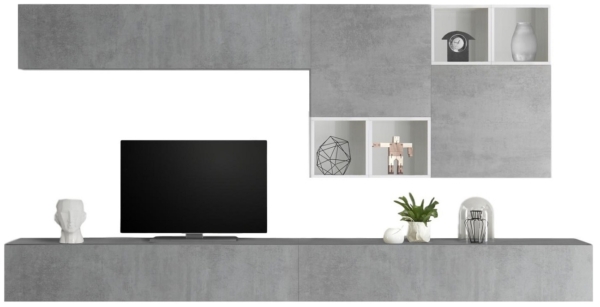 TV-wandmeubel Sansa in hoogglans wit met grijs beton