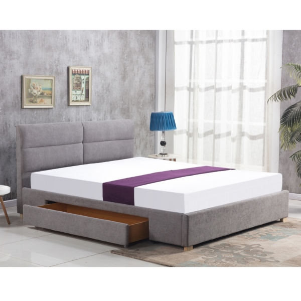 Tweepersoonsbed Merida 160x200cm in lichtgrijs