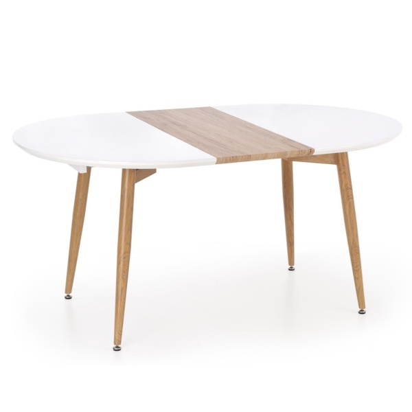 Uitschuifbare eettafel Caliber 160 tot 200 cm breed in mat wit met sanremo eiken