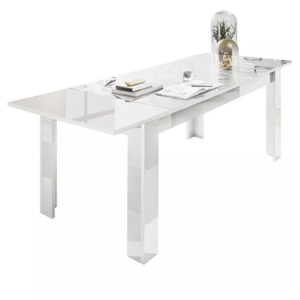 Uitschuifbare eettafel Prisma 137 tot 185 cm hoogglans wit