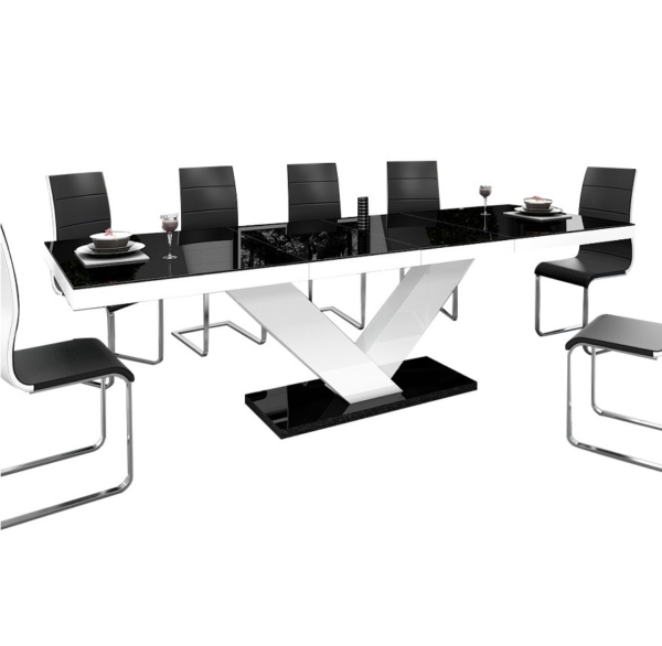 Uitschuifbare Eettafel Victoria 160 cm tot 256 cm hoogglans zwart met Wit