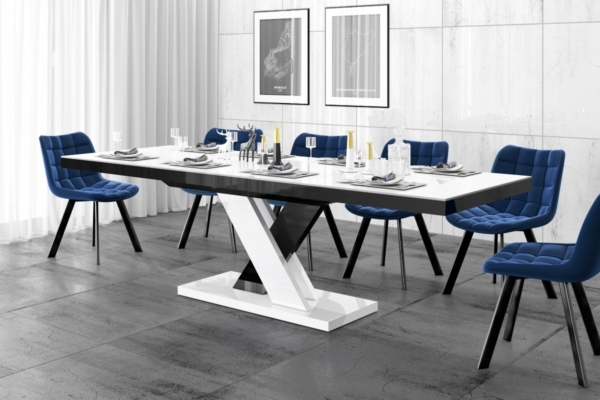Uitschuifbare eettafel Xenon lux 160 tot 256 cm breed in hoogglans wit mix zwart