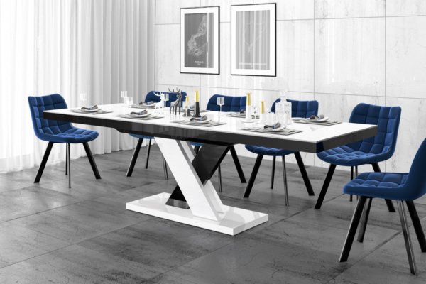 Uitschuifbare eettafel Xenon lux 160 tot 256 cm breed in hoogglans wit met zwart
