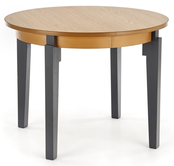 Uitschuifbare ronde eettafel Sorbus 100 cm goud eiken met antraciet