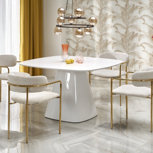 Vierkante eettafel Flavio 120x120 cm hoogglans wit