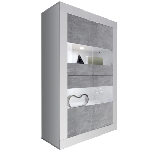 Vitrinekast Basic 162 cm hoog wit met beton