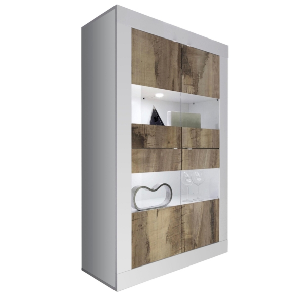 Vitrinekast Basic 162 cm hoog wit met eiken