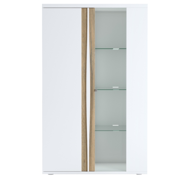 Vitrinekast Insta 180x110 cm hoogglans wit met eiken
