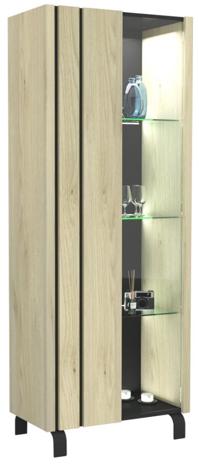 Vitrinekast Rush 183 cm hoog in Naturel eiken